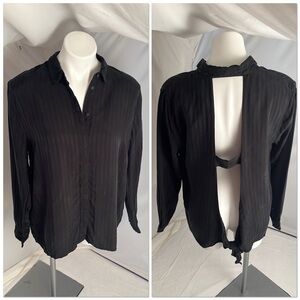 Kendall and Kylie black open back button down blouse with tie bottom